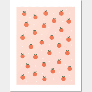 Tiny peach, tangerine, orange, Cute pattern, Cottagecore aesthetic, Fruit art print, Food art Posters and Art